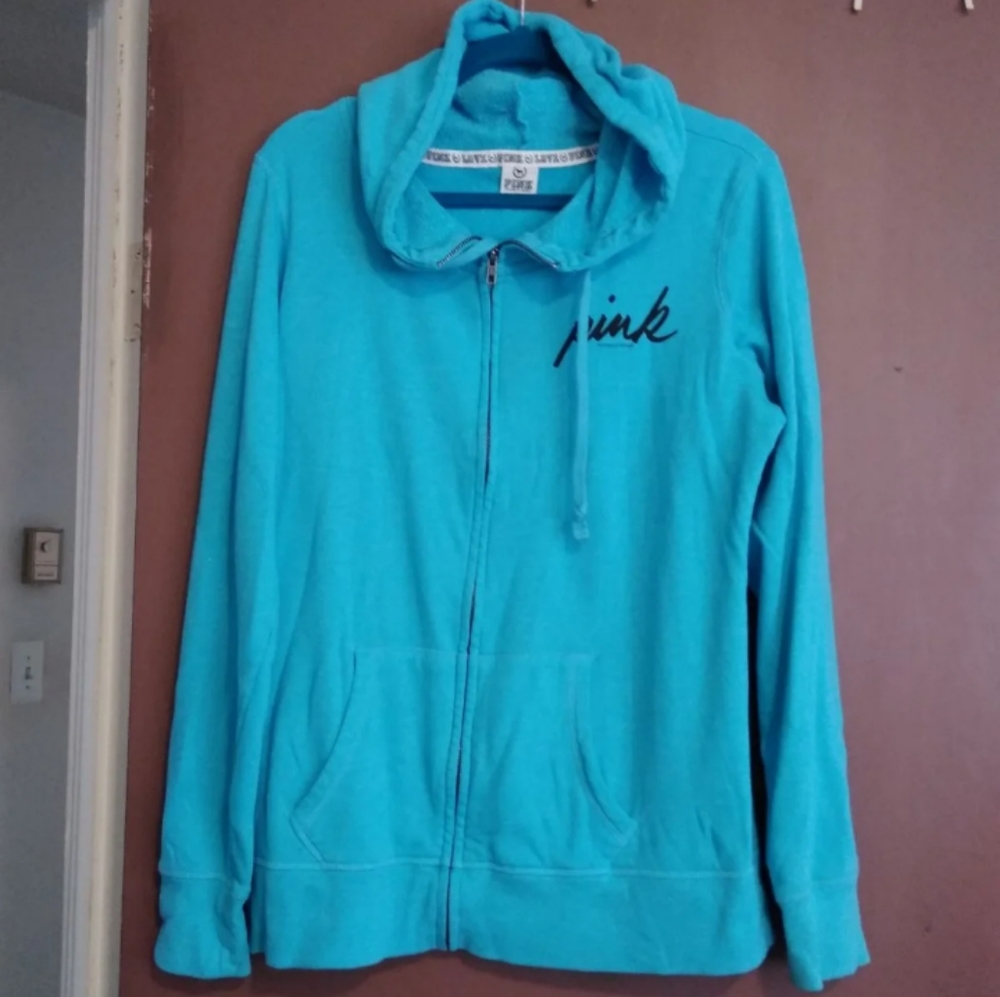 VS PINK Blue Cozy Lounge Hoodie Jacket sz Large
